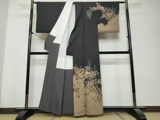 平和屋着物●訪問着 枝葉文 シルエット 暈し染め 金彩 鈴乃屋扱い 正絹 逸品 DABK0967ud