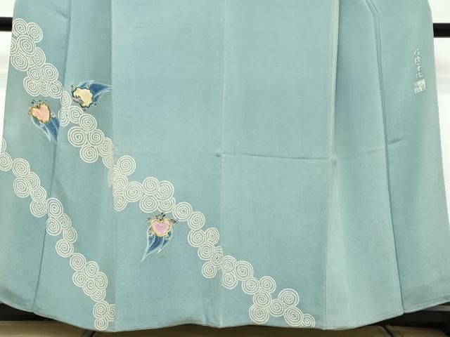 平和屋着物●東京友禅 熊谷好博子 訪問着 蓑亀 鬼しぼ縮緬 正絹 逸品 DABK0973ud