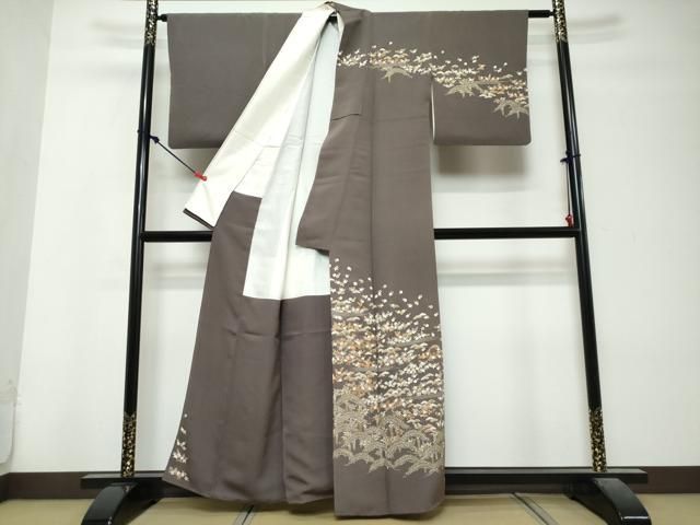 平和屋着物●訪問着 駒刺繍 草花文 金彩 鈴乃屋扱い 正絹 逸品 DABK0974ud