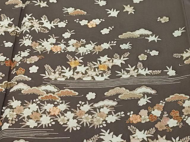平和屋着物●訪問着 駒刺繍 草花文 金彩 鈴乃屋扱い 正絹 逸品 DABK0974ud