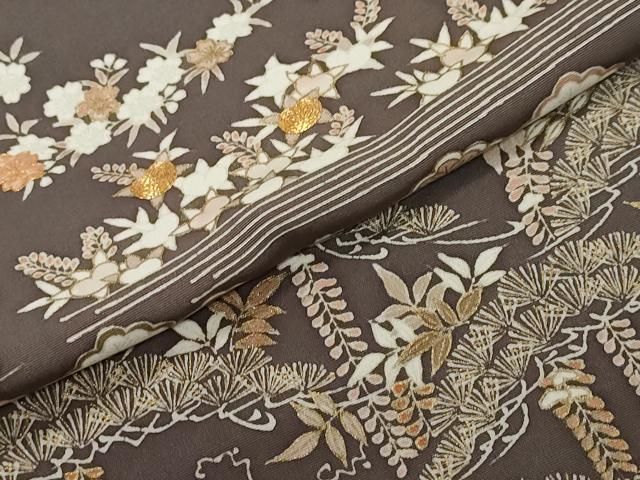 平和屋着物●訪問着 駒刺繍 草花文 金彩 鈴乃屋扱い 正絹 逸品 DABK0974ud