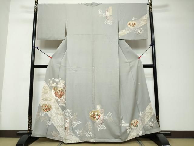 平和屋着物●訪問着 短冊草花文 金彩 正絹 逸品 DABK0977ud