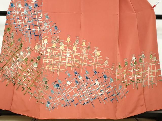 平和屋着物●訪問着 駒刺繍 草花文 正絹 逸品 DABK0980ud