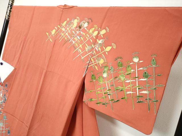 平和屋着物●訪問着 駒刺繍 草花文 正絹 逸品 DABK0980ud