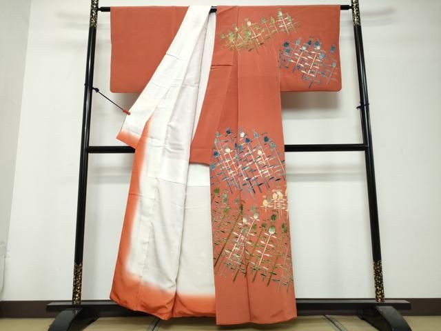 平和屋着物●訪問着 駒刺繍 草花文 正絹 逸品 DABK0980ud