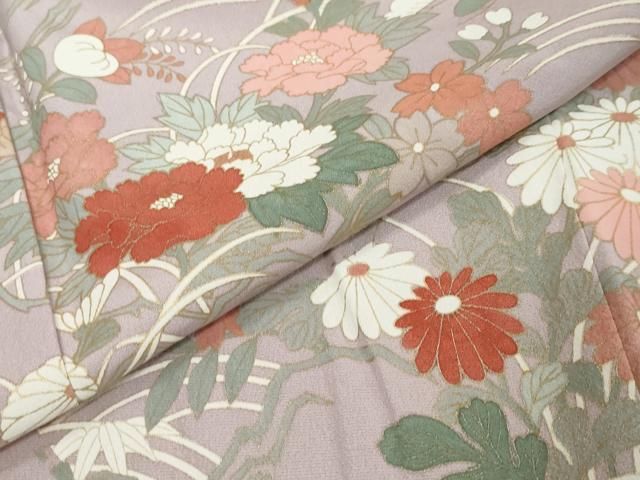 平和屋着物●訪問着 流水草花文 正絹 逸品 DABK0981ud