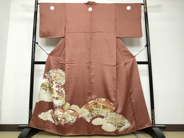 平和屋着物●豪華色留袖 地紙重ね花鳥文 金銀彩 正絹 逸品 DABK0986ud