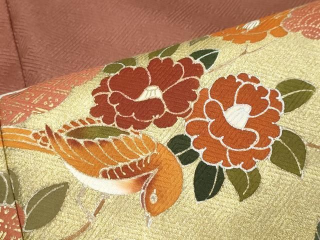 平和屋着物●豪華色留袖 地紙重ね花鳥文 金銀彩 正絹 逸品 DABK0986ud