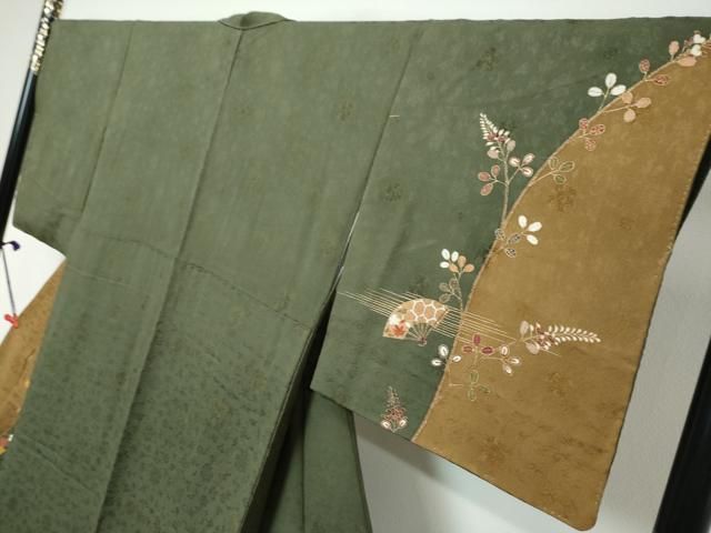 平和屋着物●訪問着 駒刺繍 扇面花文 金彩 正絹 逸品 DABK0987ud