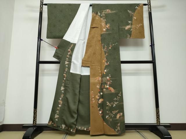 平和屋着物●訪問着 駒刺繍 扇面花文 金彩 正絹 逸品 DABK0987ud