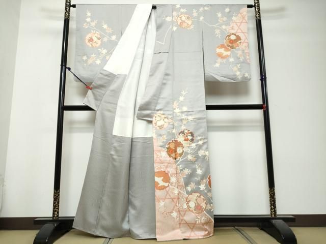 平和屋着物●訪問着 駒刺繍 雪輪草花文 金彩 正絹 逸品 DABK0988ud