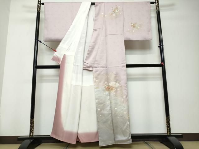 平和屋着物●訪問着 流水扇面草花文 金彩 正絹 逸品 DABK0990ud