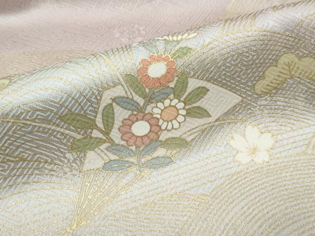 平和屋着物●訪問着 流水扇面草花文 金彩 正絹 逸品 DABK0990ud