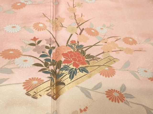 平和屋着物●訪問着 草花筏文 暈し染め 金彩 正絹 逸品 DABK0992ud