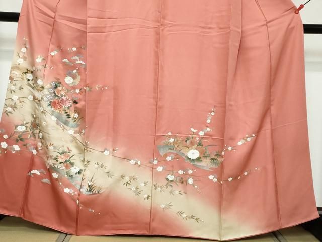 平和屋着物●訪問着 刺繍 雪輪草花文 暈し染め 金彩 正絹 逸品 DABK0993ud