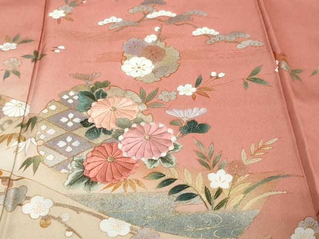 平和屋着物●訪問着 刺繍 雪輪草花文 暈し染め 金彩 正絹 逸品 DABK0993ud