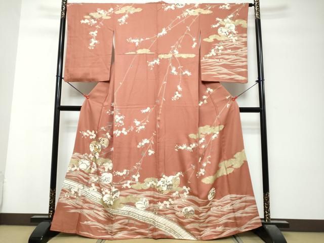 平和屋着物●訪問着 駒刺繍 渡橋風景草花文 金彩 ますいわ屋扱い 正絹 逸品 DABK0995ud