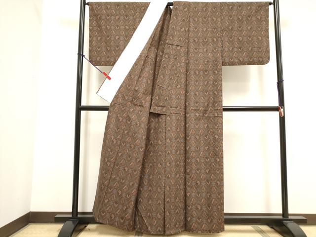 平和屋着物▽上質な紬 単衣 菱文 正絹 逸品 DABK1005cd
