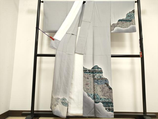 平和屋着物▽訪問着 単衣 更紗花文 暈し染め 正絹 逸品 DABK1021cd
