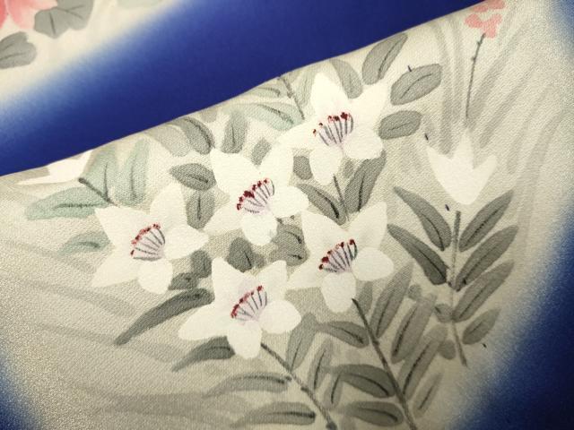 平和屋着物▽訪問着 単衣 手描き 亀甲花文 暈し染め 正絹 逸品 DABK1022cd