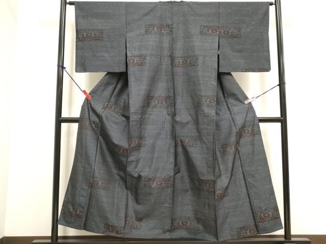 平和屋着物▽本場大島紬 単衣 横段花文 正絹 逸品 DABK1023cd