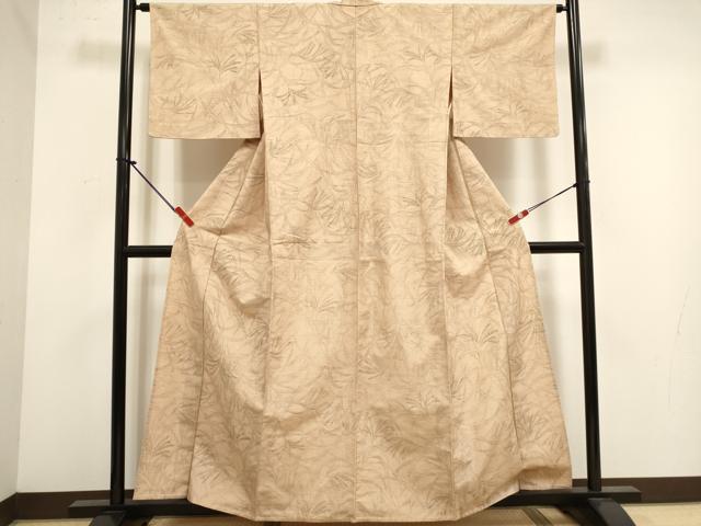 平和屋着物▽上質な小紋 単衣 紬地 草葉文 正絹 逸品 DABK1035cd