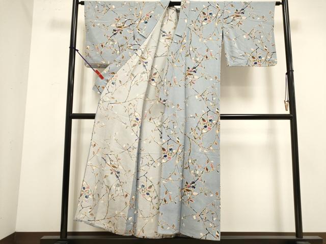 平和屋着物▽上質な小紋 単衣 枝花文 鬼しぼ縮緬 正絹 逸品 DABK1037cd