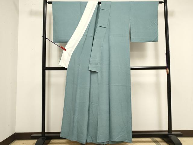 平和屋着物▽上質な色無地 単衣 紗綾形地紋 秘色色 正絹 逸品 DABK1058cd