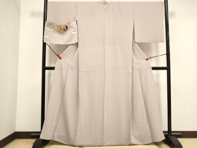 平和屋着物▽上質な色無地 単衣 草木染 堅牢染 薄梅鼠色 反端付き 正絹 逸品 DABK1068cd