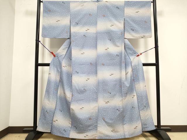 平和屋着物▽小紋 単衣 舞花文 暈し染め 洗える着物 DABK1073cd