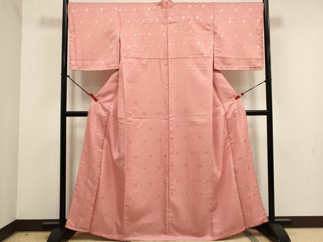 平和屋着物▽上質な色無地 単衣 吉祥花地紋 桃色 洗える着物 未使用 DABK1075cd