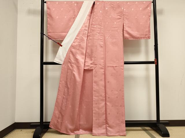 平和屋着物▽上質な色無地 単衣 吉祥花地紋 桃色 洗える着物 未使用 DABK1075cd