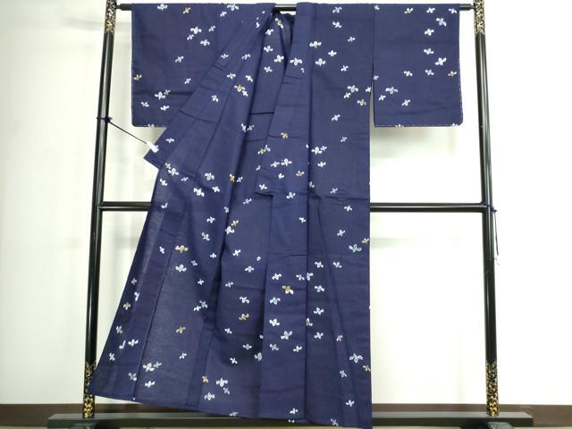 平和屋着物∴夏物 浴衣 注染 手縫い 舞花文 杜若 カキツバタ 綿 逸品 DABK1086cd