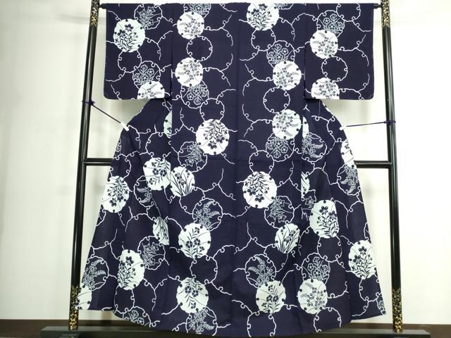 平和屋着物∴夏物 浴衣 注染 手縫い 雪輪花文 逸品 DABK1093cd