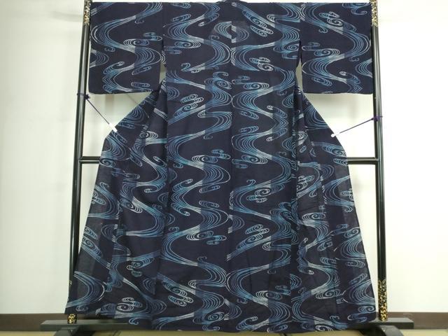 平和屋着物∴夏物 阿波しじら織 浴衣 流水文 綿 逸品 DABK1111cd