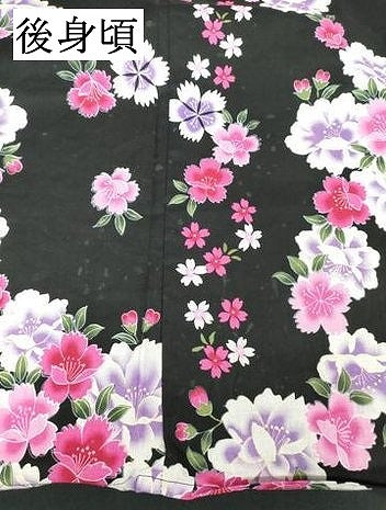 平和屋着物∴夏物 浴衣 舞桜文 黒地 綿 逸品 DABK1113cd
