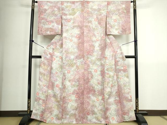 平和屋着物▽上質な小紋 単衣 辻が花 暈し染め 鬼しぼ縮緬 正絹 逸品 未使用 DABK1138cd