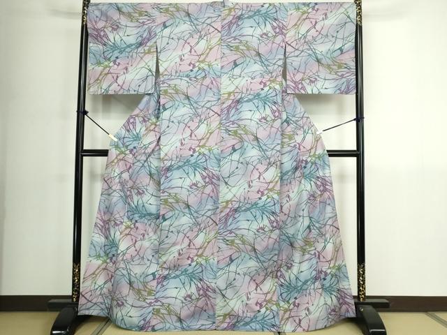 平和屋着物▽上質な小紋 単衣 紬地 枝花文 正絹 逸品 DABK1159cd