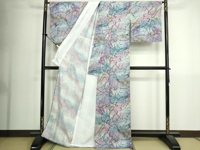 平和屋着物▽上質な小紋 単衣 紬地 枝花文 正絹 逸品 DABK1159cd