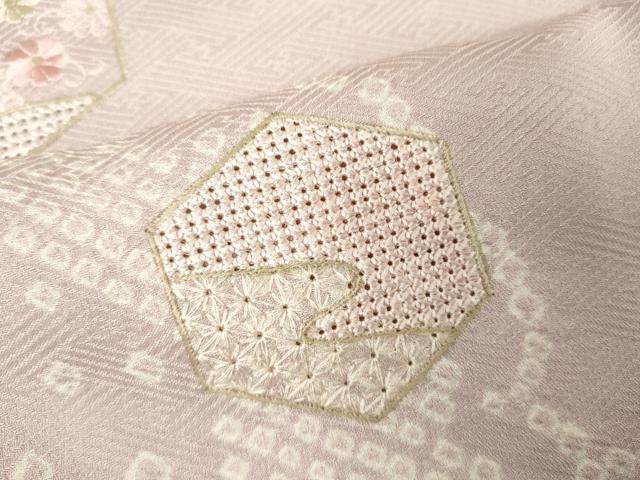 平和屋着物▽中国三大刺繍 スワトウ刺繍 汕頭刺繍 総刺繍 訪問着 単衣 絞り 亀甲花文 正絹 逸品 DABK1291cd