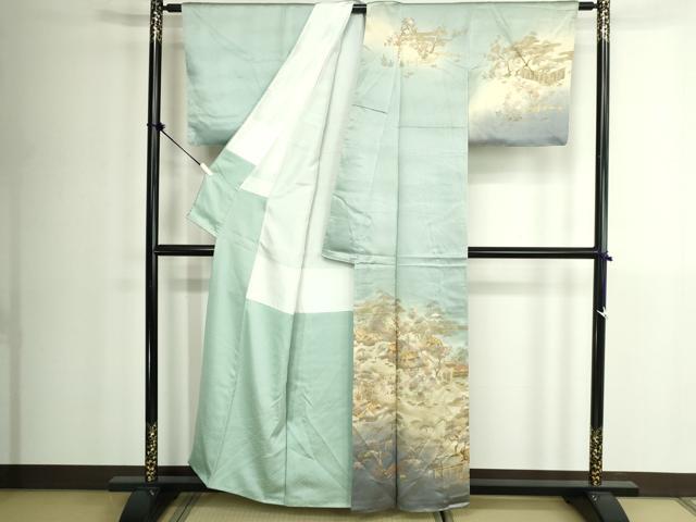平和屋着物■訪問着 流水風景花松文 暈し染め 金銀彩 正絹 逸品 DABK1307cd
