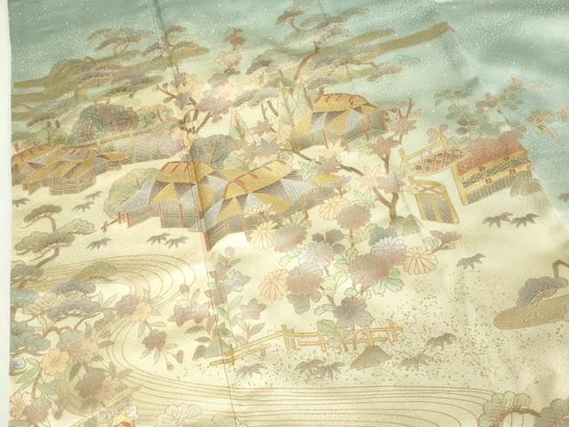 平和屋着物■訪問着 流水風景花松文 暈し染め 金銀彩 正絹 逸品 DABK1307cd