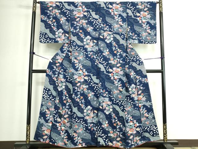平和屋着物■上質な小紋 扇面花文 花唐草 金彩 正絹 逸品 未使用 DABK1333cd