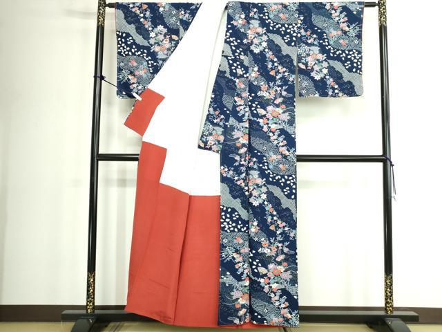 平和屋着物■上質な小紋 扇面花文 花唐草 金彩 正絹 逸品 未使用 DABK1333cd