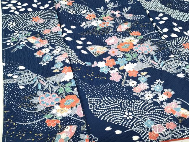 平和屋着物■上質な小紋 扇面花文 花唐草 金彩 正絹 逸品 未使用 DABK1333cd