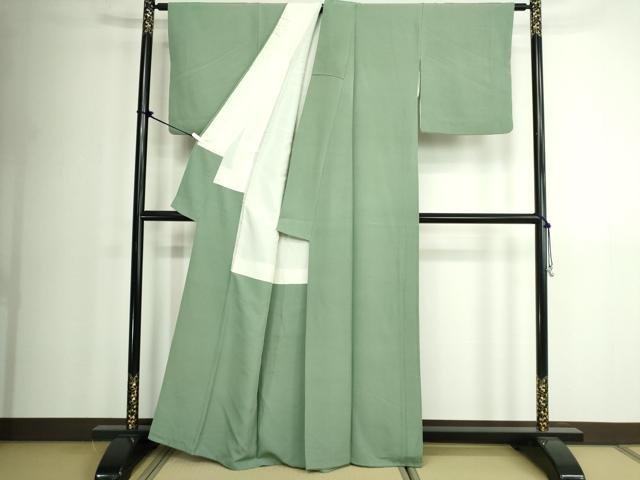 平和屋着物■上質な色無地 山葵色 正絹 逸品 DABK1336cd