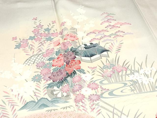 平和屋着物■訪問着 友禅 風景花車文 暈し染め 正絹 逸品 DABK1341cd