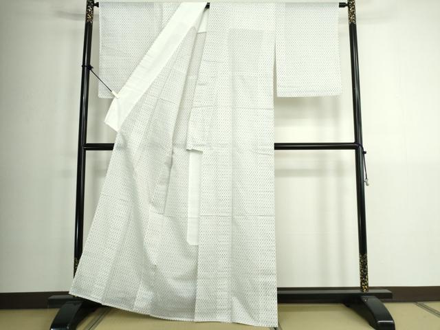 平和屋着物∴夏物 小紋・浴衣兼用 井桁文様 綿麻 逸品 DABK1379cd