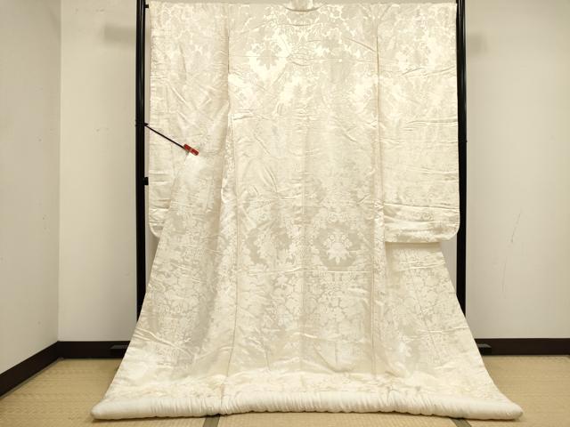 平和屋本店●白打掛 白無垢 お引きずり 和装 婚礼 結婚式 花嫁 神社挙式 刺繍 更紗花文 ラメ糸 逸品 DABK1444cd