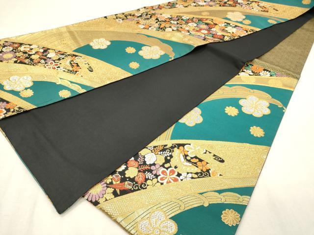 平和屋着物◎六通柄名古屋帯 唐織 花蝶文 宝尽くし 金糸 正絹 逸品 DABK1507cd